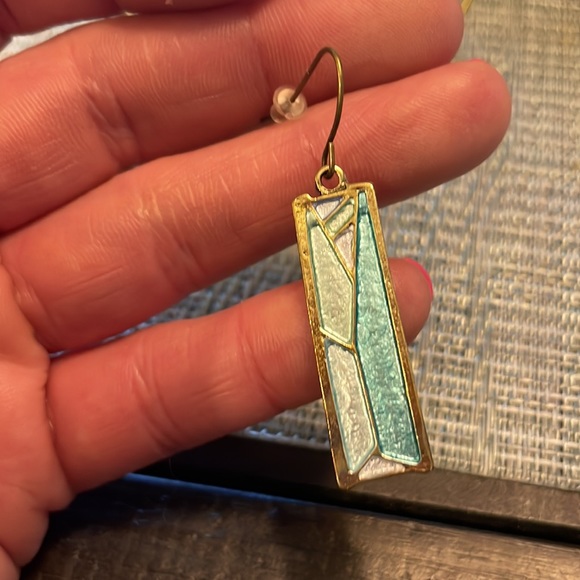 #149 Boho Rectangle Turquoise Drop Earrings - Picture 4 of 6